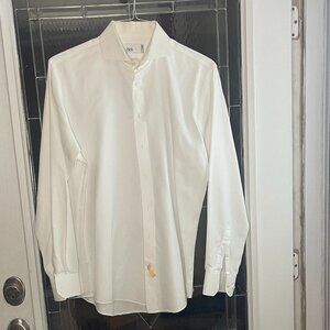 NORDSTROM BRAND MENS WHITE COTTON NON-IRON TRIM-FIT DRESS SHIRT SIZE 15.5/34-35